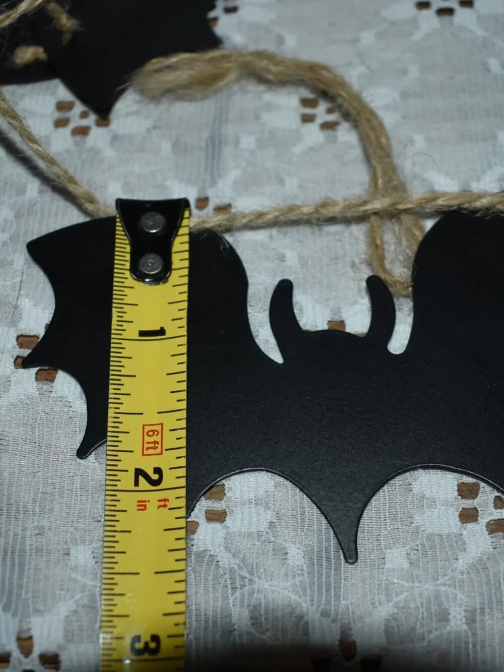 Rustic Cottage Farmhouse Black Metal Bats Jute Rope Garland Fall Halloween Decor